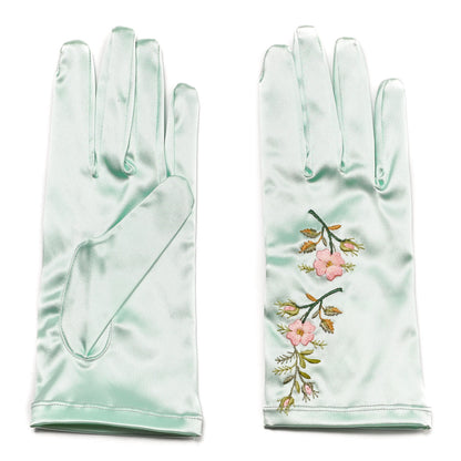Gucci Satin Embroidered Flower Gloves L Green 2 of 3