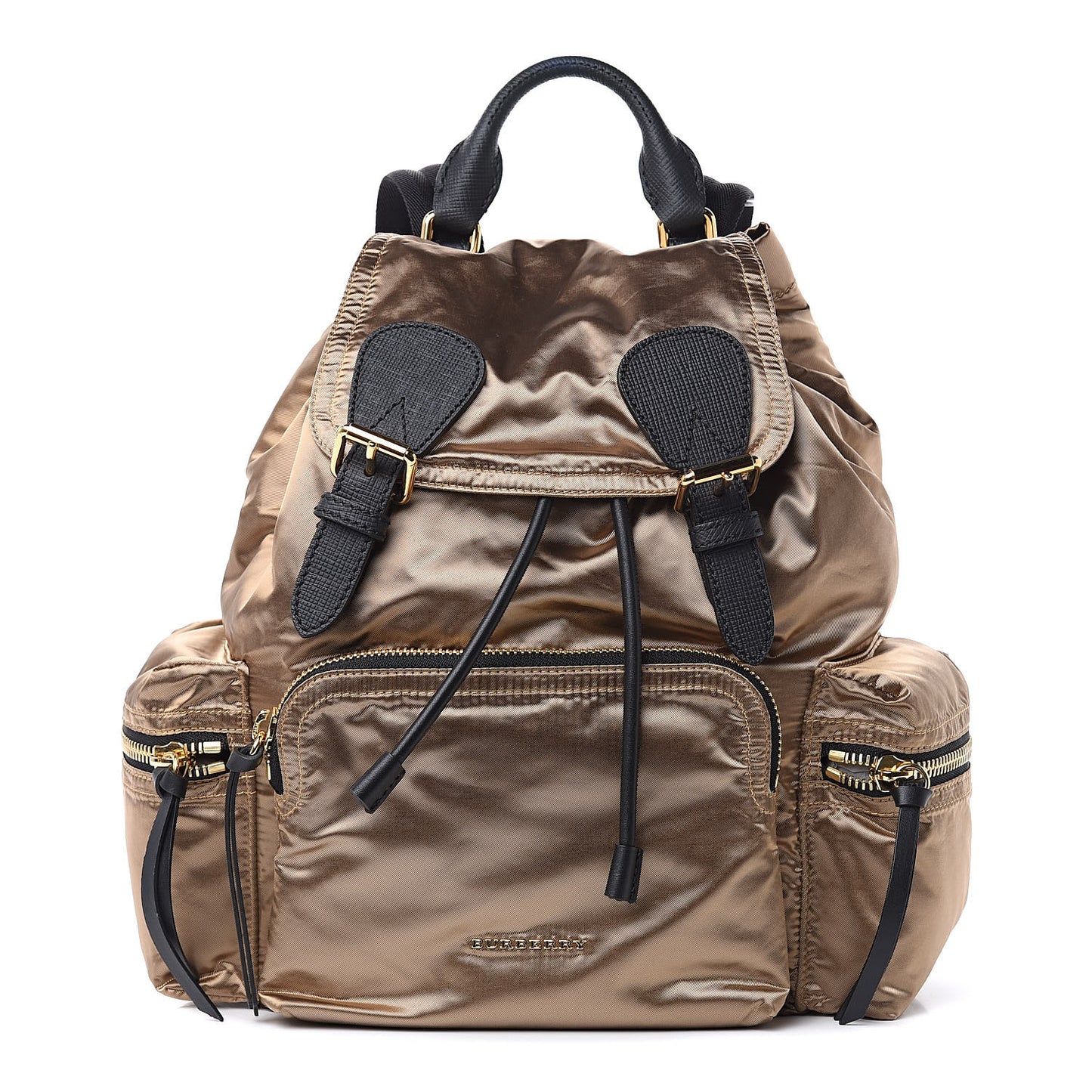 Metallic Satin Nylon Medium Rucksack Backpack Gold
