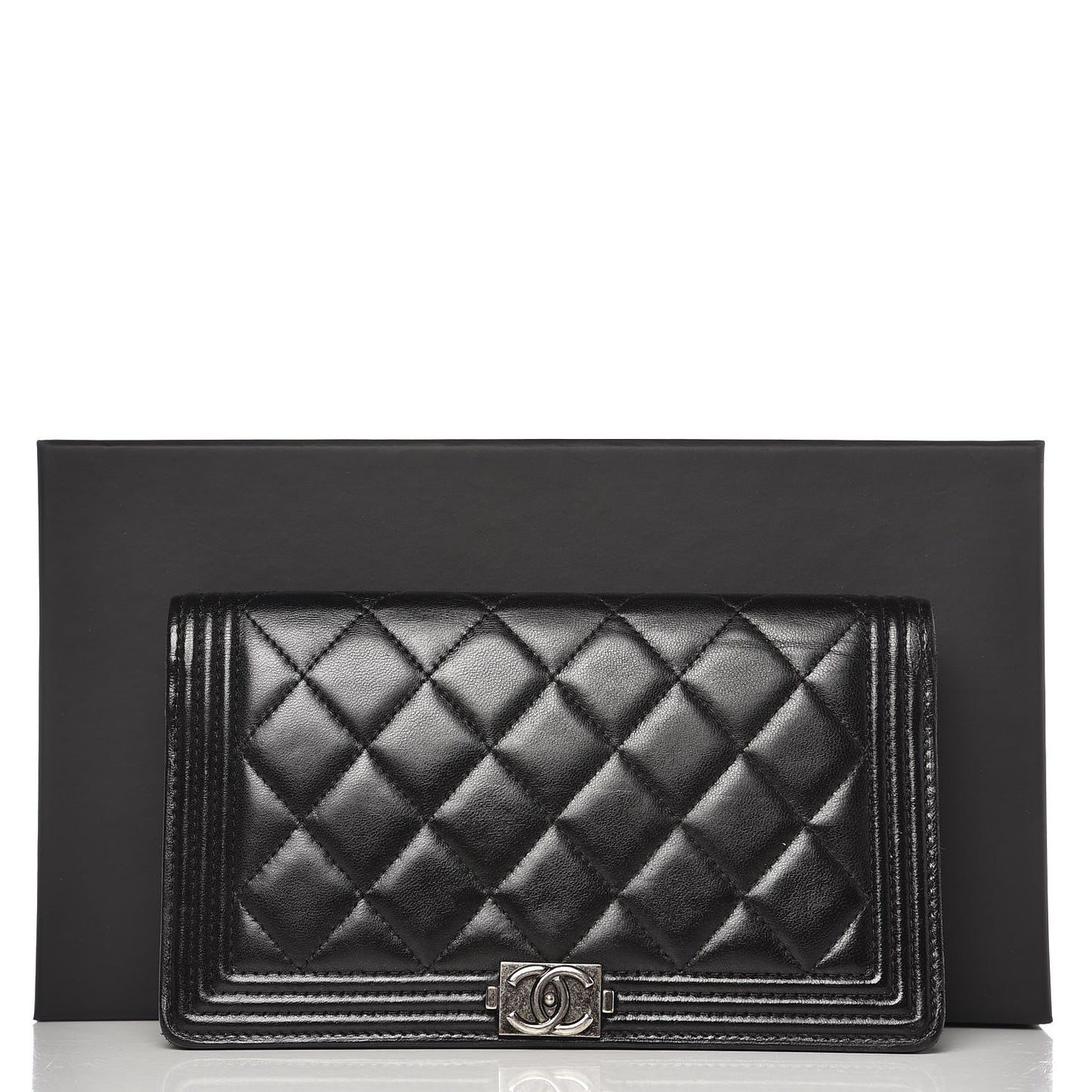 Lambskin Quilted Boy Yen Wallet Black