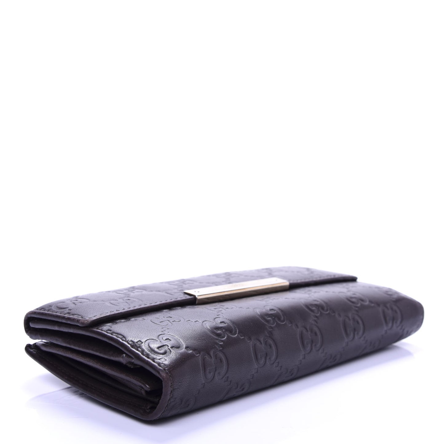 Guccissima Margaux Calfskin Metal Bar Continental Flap Wallet Chocolate