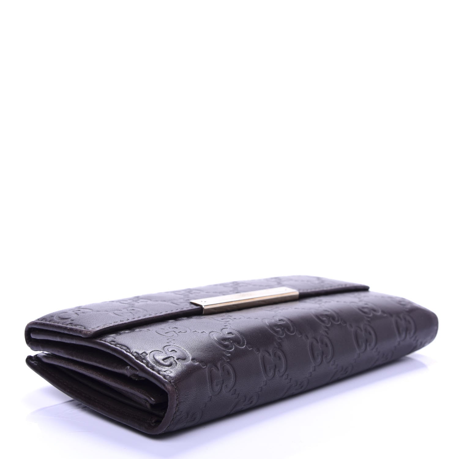 Gucci Guccissima Margaux Calfskin Metal Bar Continental Flap Wallet Chocolate 4 of 8