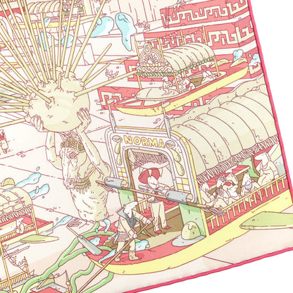 Hermes Silk La Legende Du Cheval A Plumes Scarf 90 Rose Pale Jaune Vif Turquoise 2 of 8