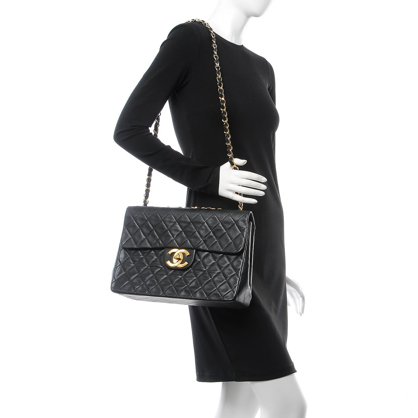 Lambskin Quilted XL Jumbo Single Flap Black