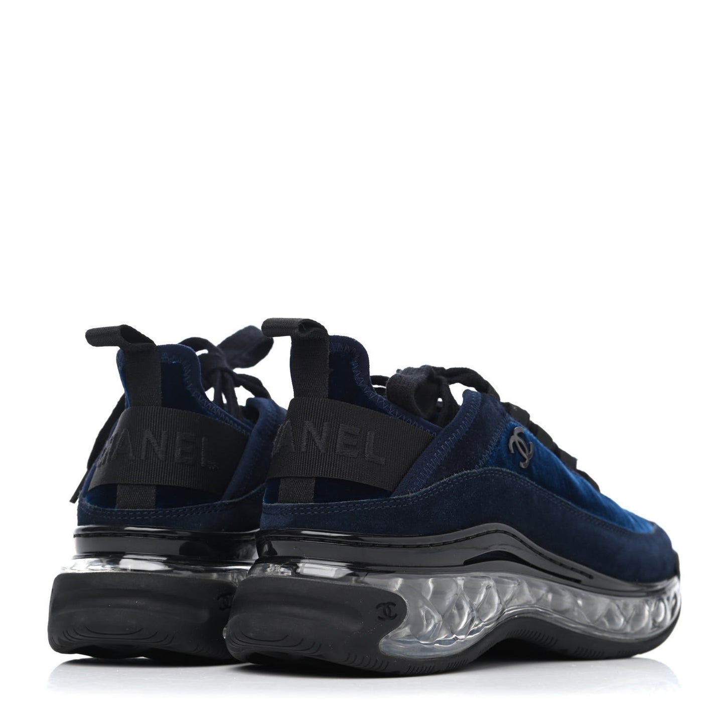 Suede Calfskin Velvet Grosgrain CC Sneakers 36 Navy Blue Black