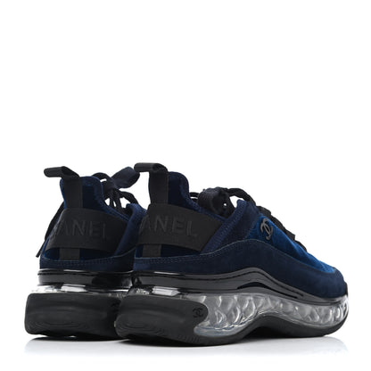 Chanel Suede Calfskin Velvet Grosgrain CC Sneakers 36 Navy Blue Black 3 of 4