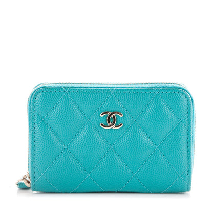 Chanel Caviar Quilted Zip Coin Purse Turquoise 1 of 7