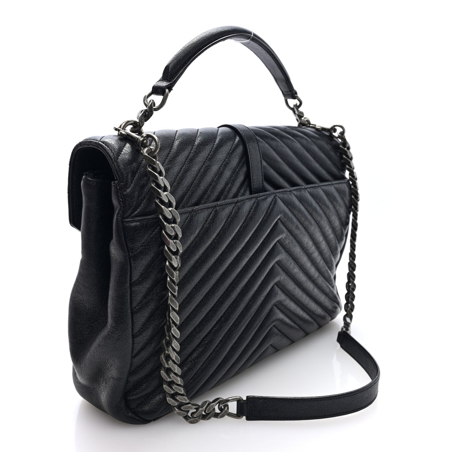 Sheepskin Matelasse Chevron Monogram Large College Satchel Black Tulip