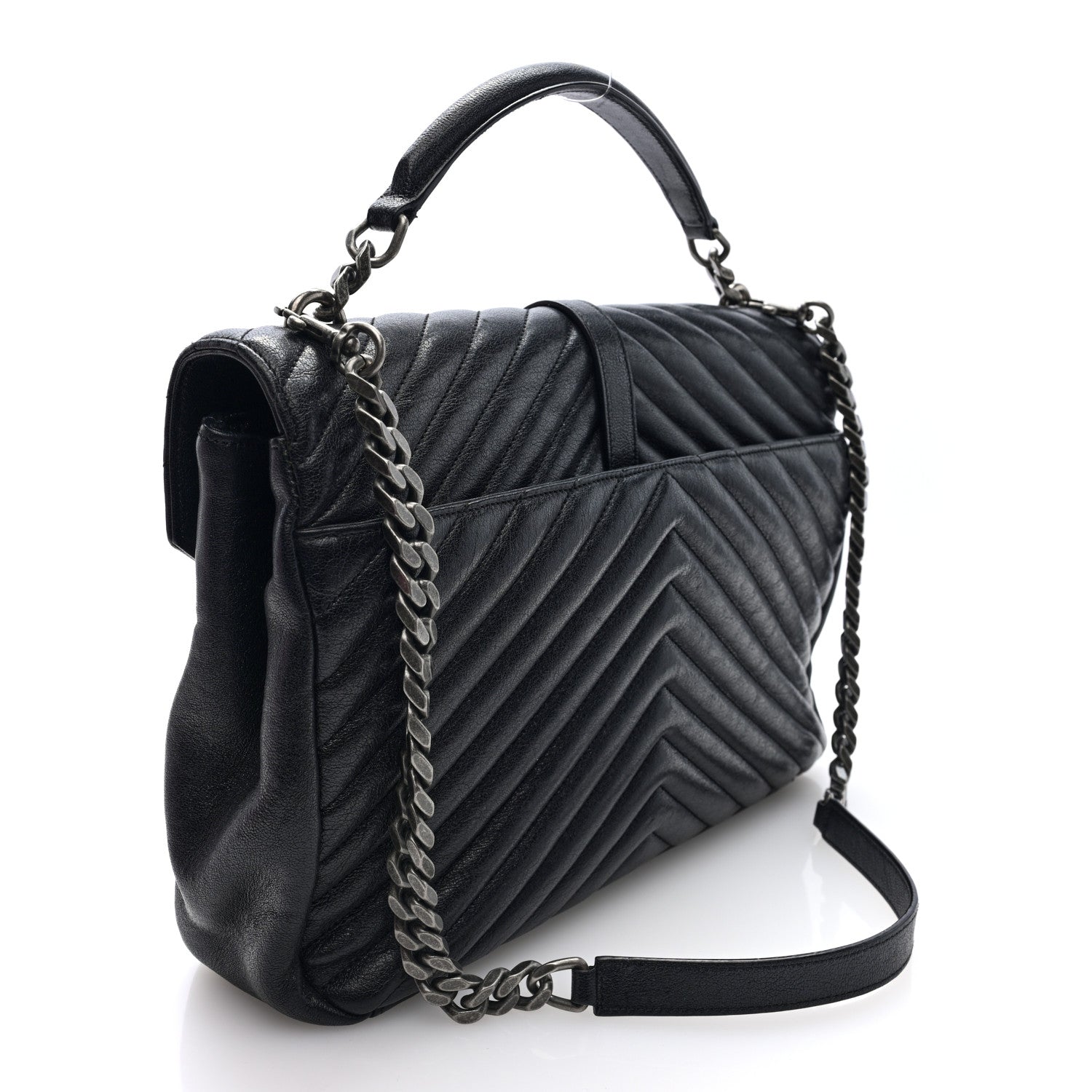 Saint Laurent Sheepskin Matelasse Chevron Monogram Large College Satchel Black Tulip 3 of 9