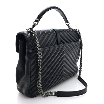 Saint Laurent Sheepskin Matelasse Chevron Monogram Large College Satchel Black Tulip 3 of 9
