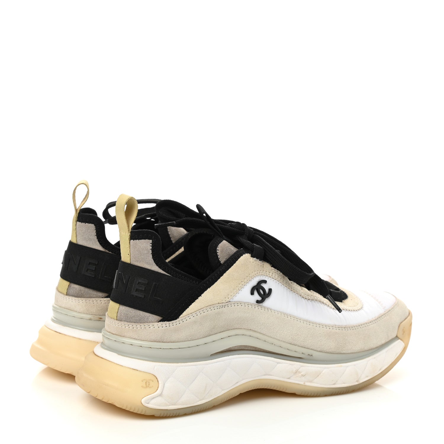 Chanel Velvet Calfskin Mixed Fibers CC Sneakers 38.5 Ivory Black 4 of 9