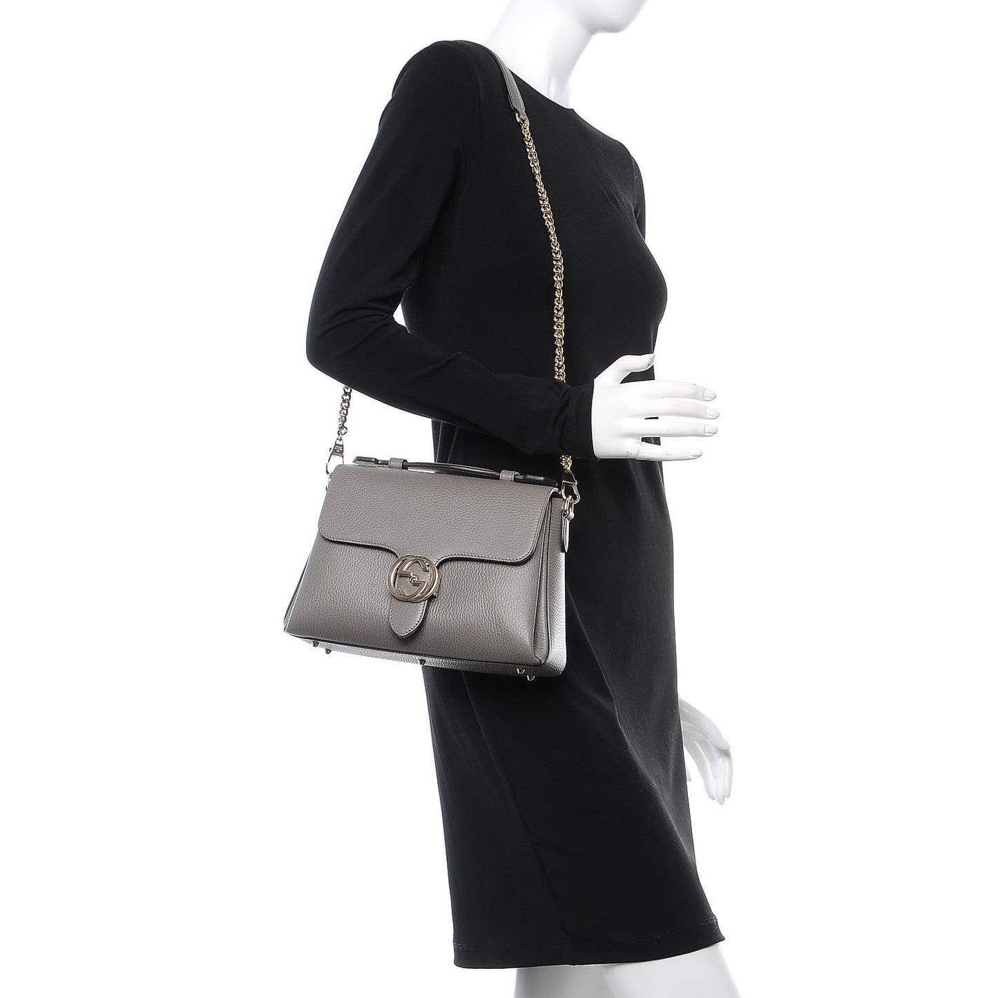 Dollar Calfskin Interlocking G Top Handle Shoulder Bag Loess