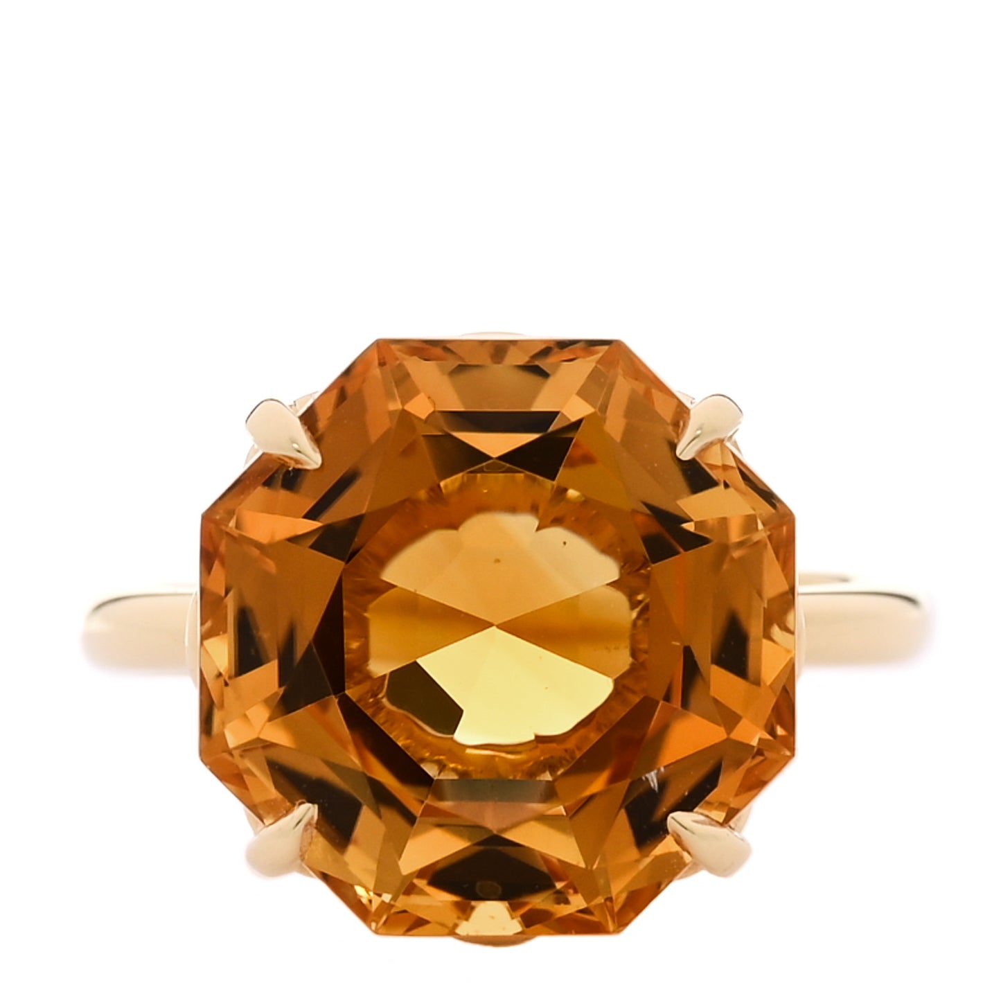 18K Yellow Gold Citrine Octagonal Sparklers Cocktail Ring 50 5.5