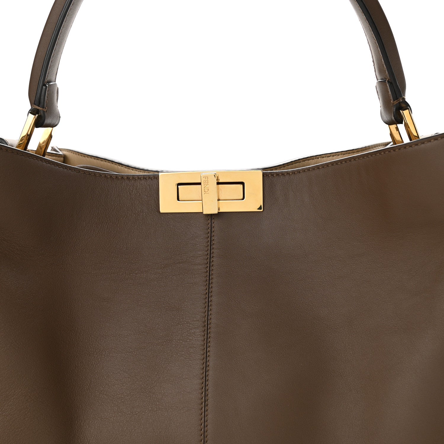 Fendi Vitello Seta Glazed Fabric FF 1974 Large Peekaboo X-Lite Maya Mogano Panna 7 of 10