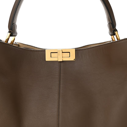 Fendi Vitello Seta Glazed Fabric FF 1974 Large Peekaboo X-Lite Maya Mogano Panna 7 of 10