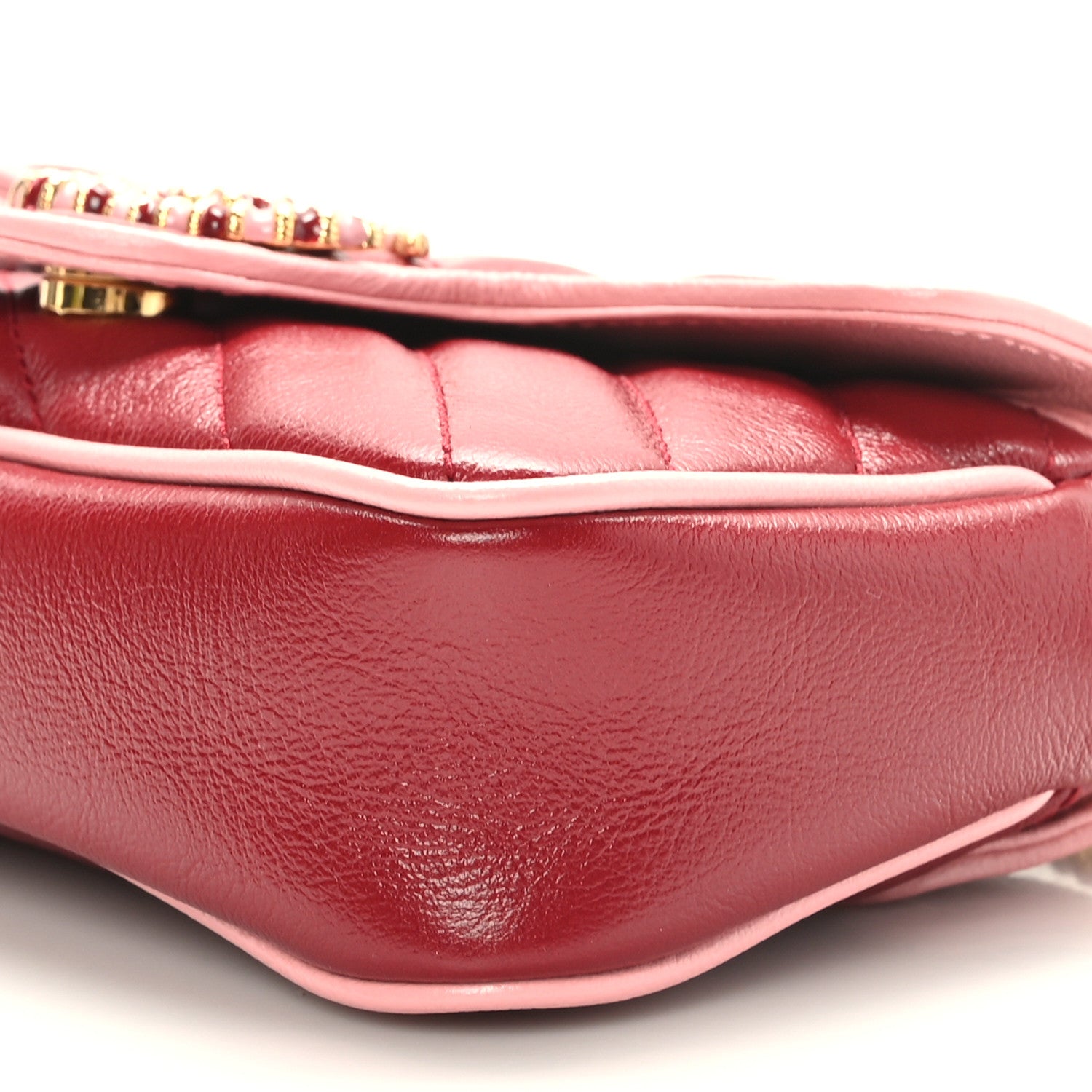 Gucci Azalea Calfskin Enamel Matelasse Diagonal Super Mini Torchon GG Marmont Shoulder Bag New Cherry Red Wild Rose 9 of 10