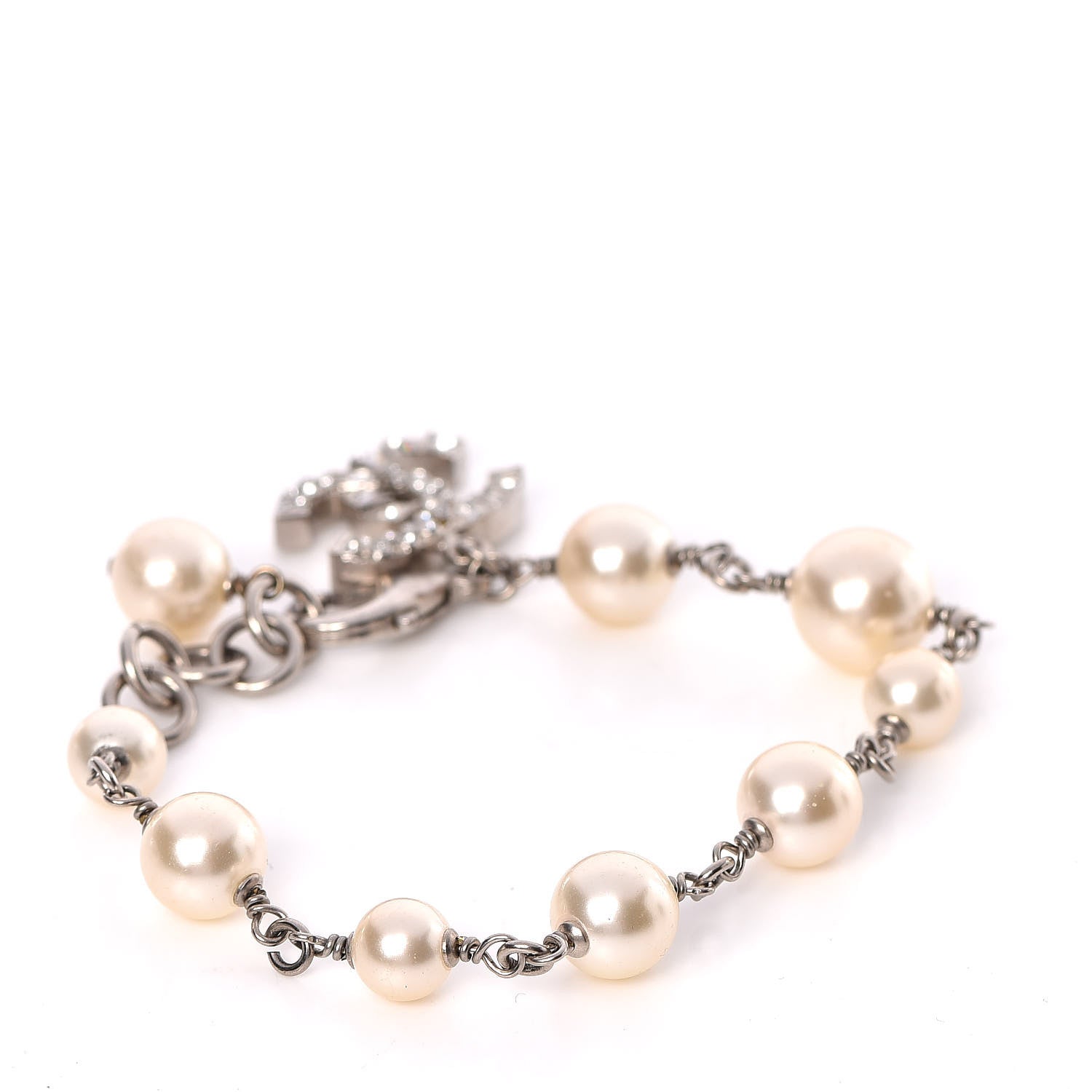Chanel Baguette Crystal Pearl CC Bracelet Silver 3 of 4