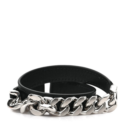 Hermes Tadelakt Palladium Mens Camden Double Tour Chain Bracelet Black 1 of 5