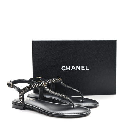 Chanel Lambskin Embroidered CC Thong Sandals 39.5 Black 10 of 10