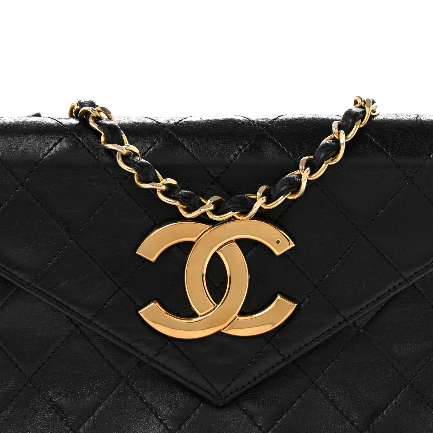 Lambskin Quilted Envelope Flap Black
