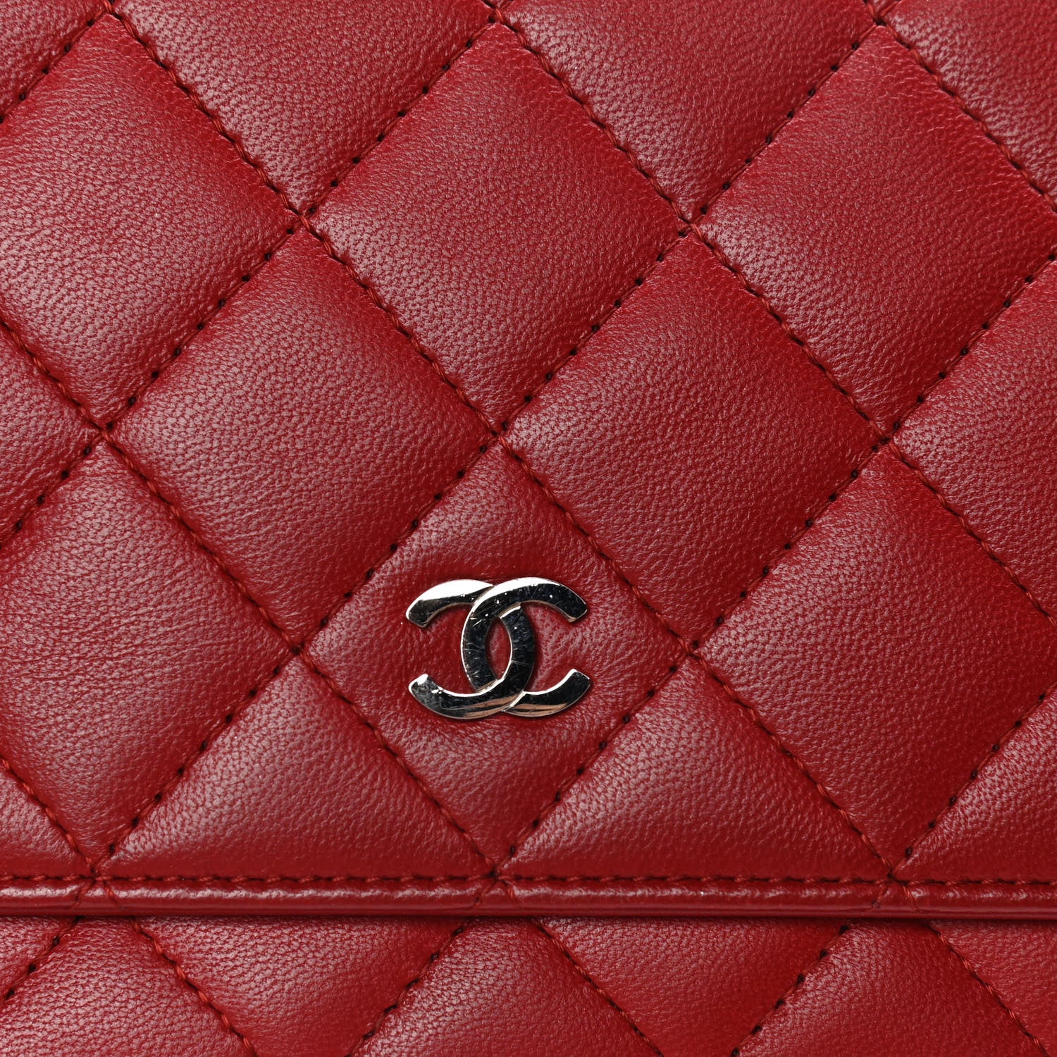 Chanel Lambskin Quilted Wallet on Chain WOC Red 4 of 6