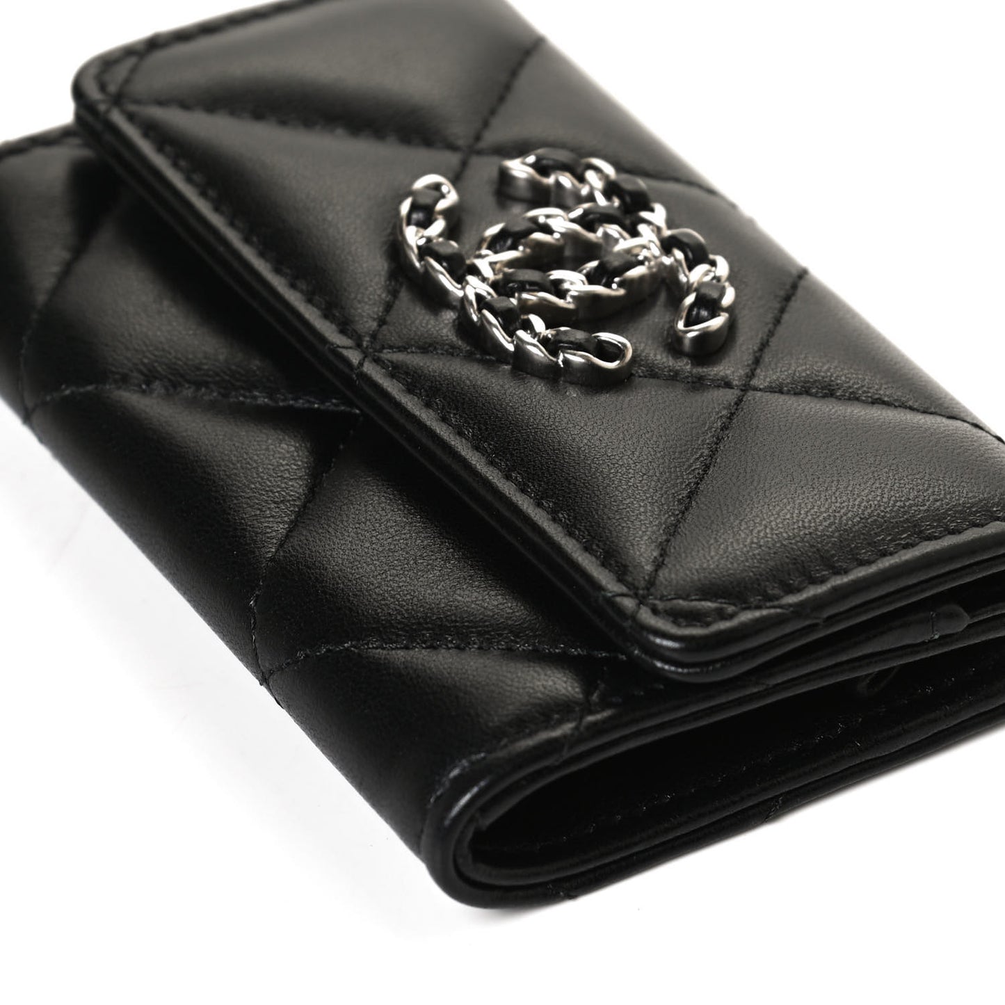 Lambskin Quilted Chanel 19 Flap Card Holder Black