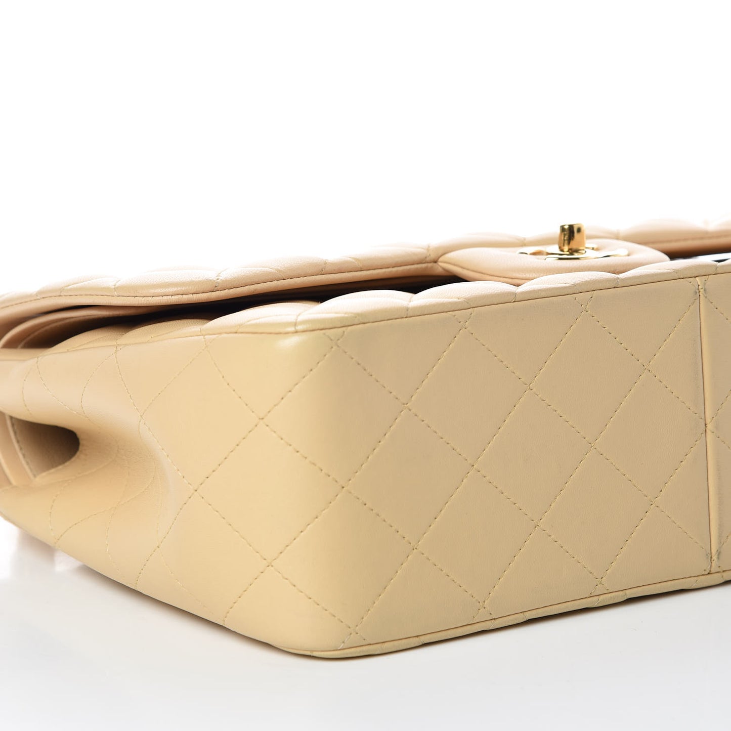Lambskin Quilted Jumbo Double Flap Light Beige