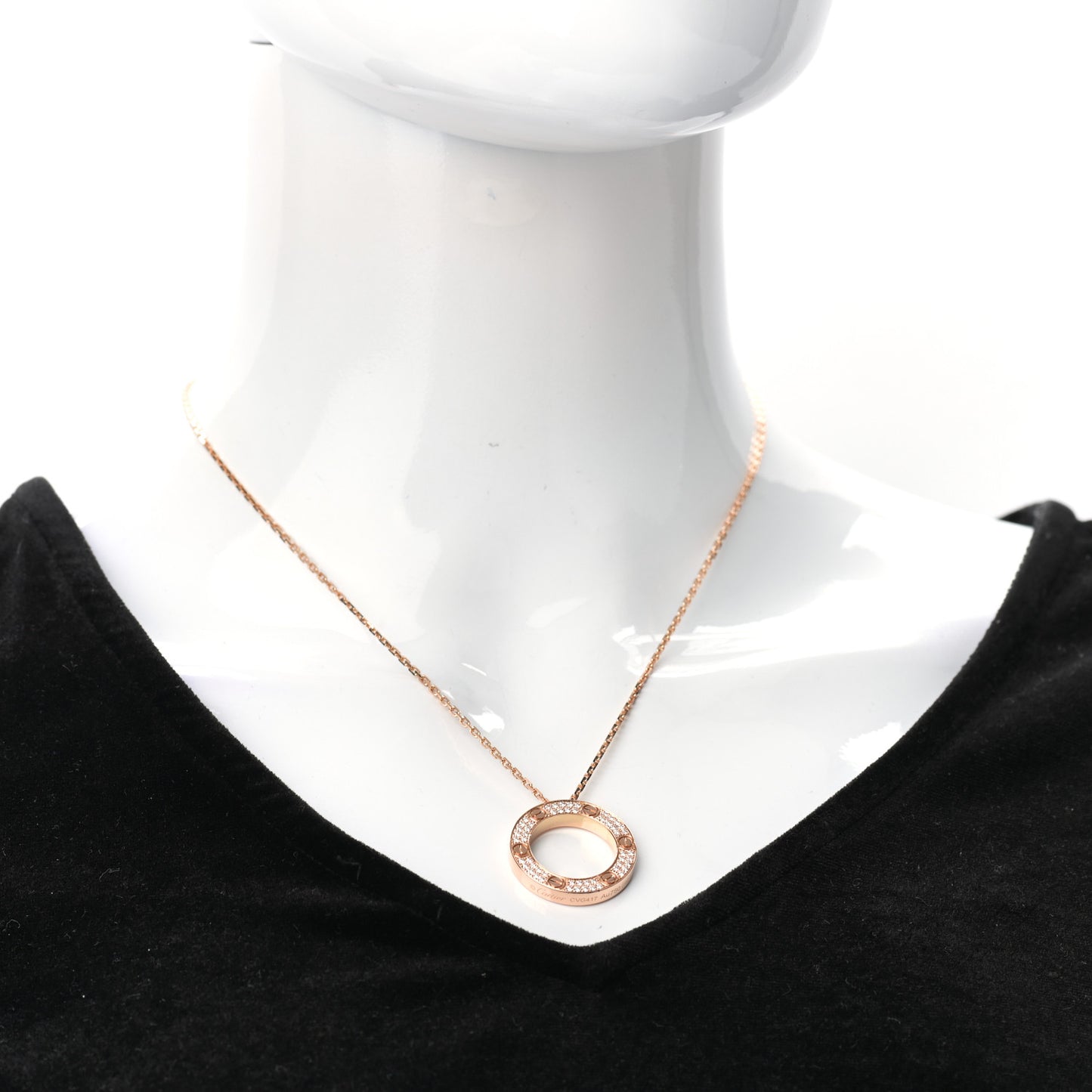 18K Pink Gold Diamond LOVE Paved Necklace