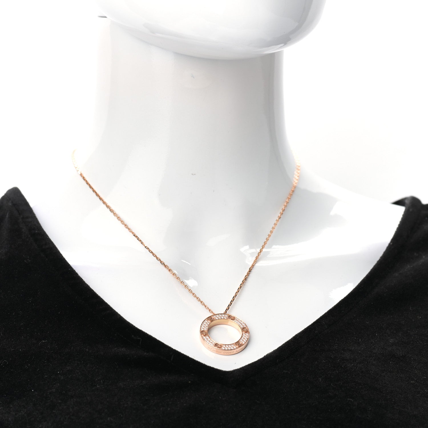 Cartier 18K Pink Gold Diamond LOVE Paved Necklace 2 of 6