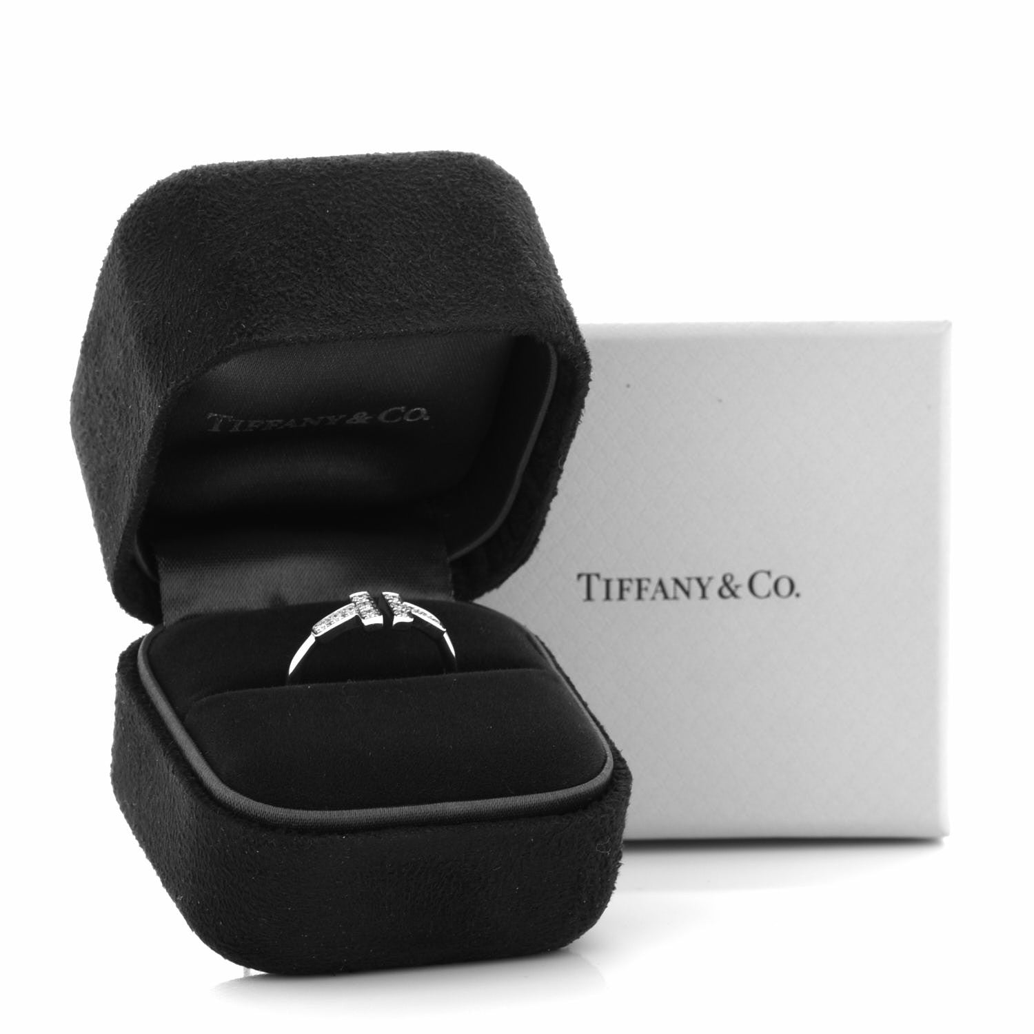 Tiffany 18K White Gold Diamond T Wire Ring 53 6.5 4 of 4