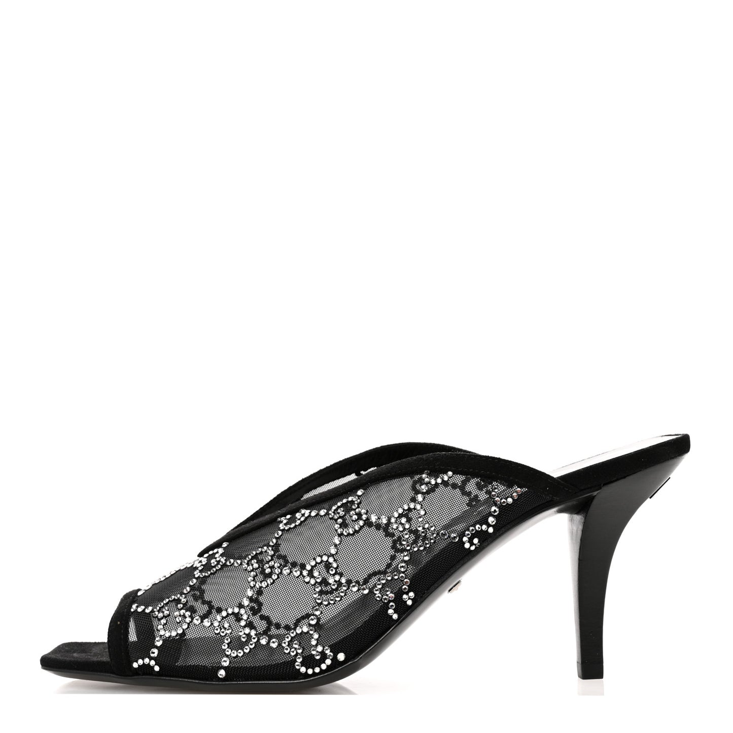 Tela Retino Kid Scamosciato Crystal GG Monogram Square G 95mm Slide Sandals 39 Black