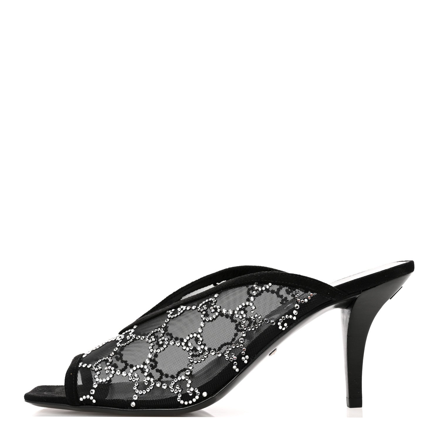 Gucci Tela Retino Kid Scamosciato Crystal GG Monogram Square G 95mm Slide Sandals 39 Black 1 of 10