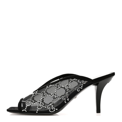 Gucci Tela Retino Kid Scamosciato Crystal GG Monogram Square G 95mm Slide Sandals 39 Black 1 of 10