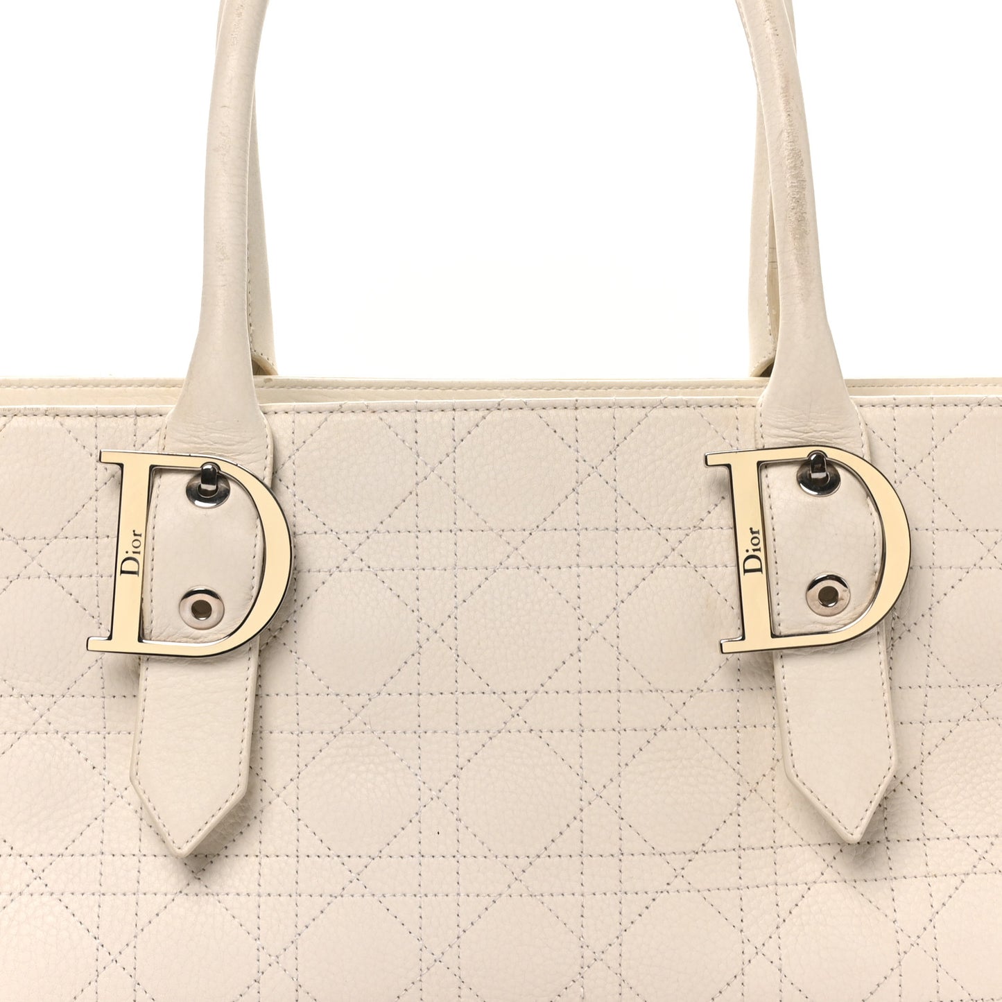 Calfskin Cannage D Buckle East West Tote White