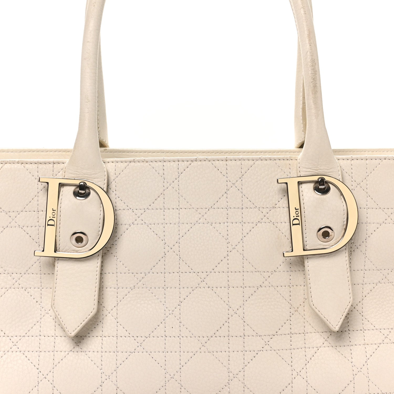 Christian Dior Calfskin Cannage D Buckle East West Tote White 6 of 10