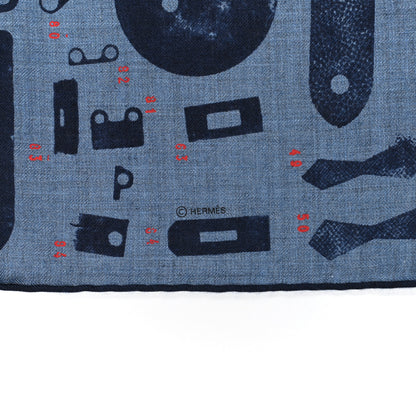 Hermes Cashmere Silk Tamponnable Remix Shawl 140 Bleu Chine Marine Rouge 3 of 4