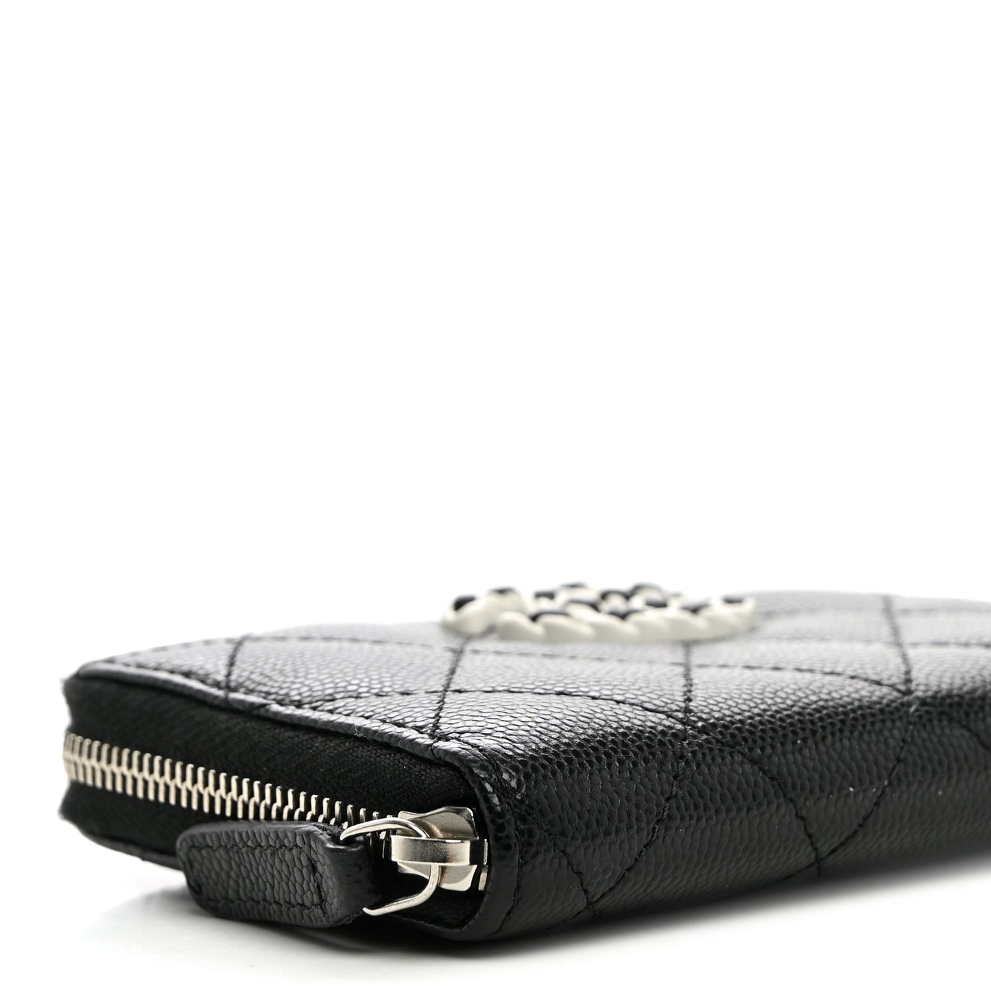 Caviar Quilted Chanel 19 Zip Around Coin Purse Wallet Black White