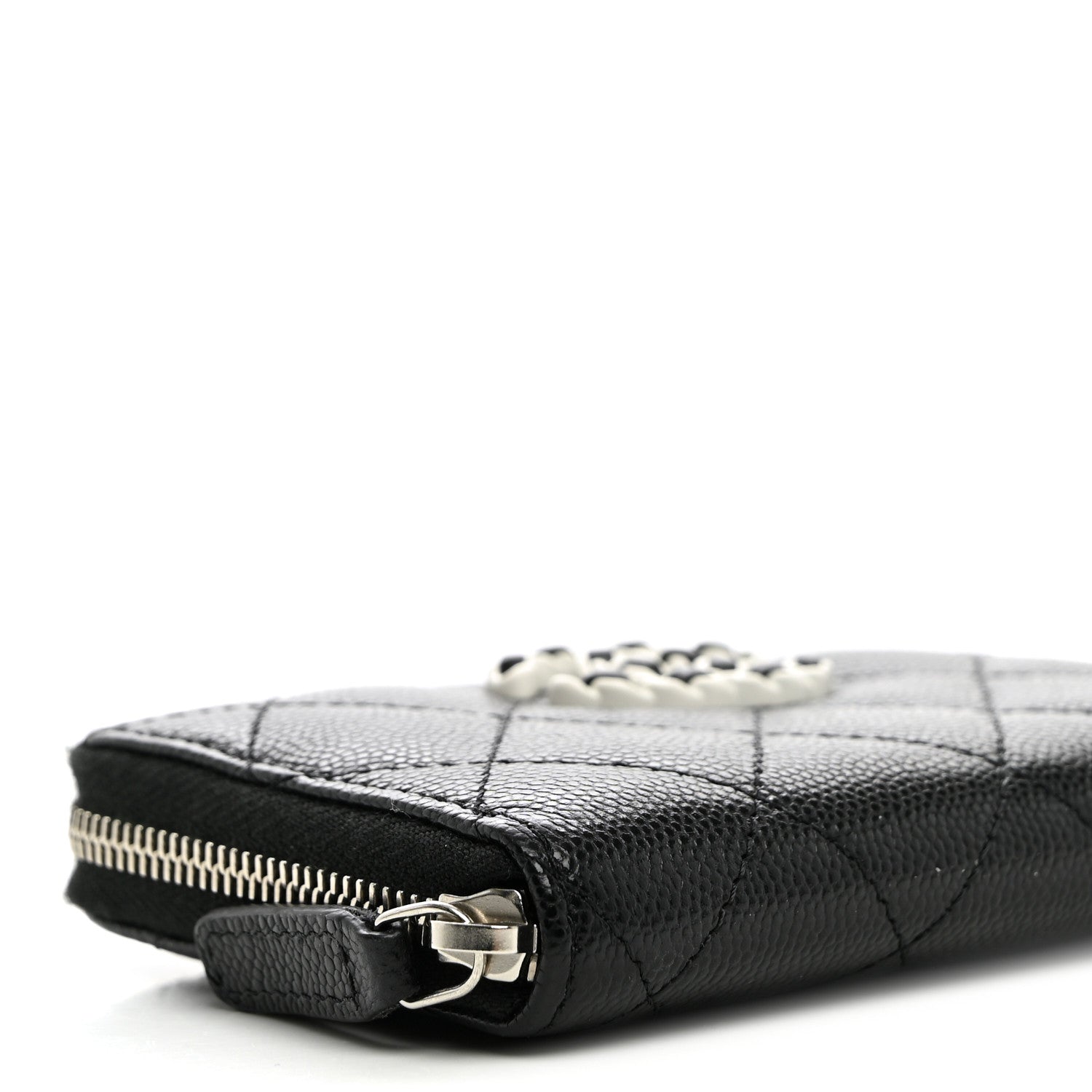 Chanel Caviar Quilted Chanel 19 Zip Around Coin Purse Wallet Black White 8 of 9