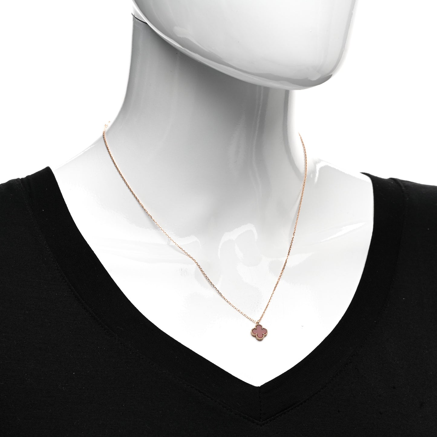18K Rose Gold Carnelian Sweet Alhambra Pendant Necklace