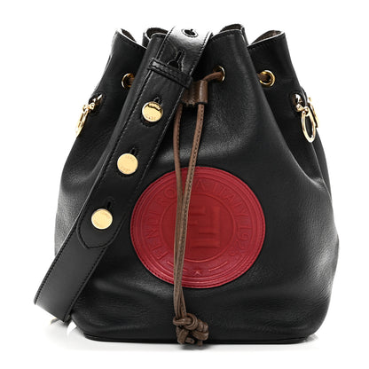 Fendi Vitello Century Matte F is Fendi Stamp Patch Bi-Color Grande Mon Tresor Bucket Bag Black Maya Fragola 1 of 10