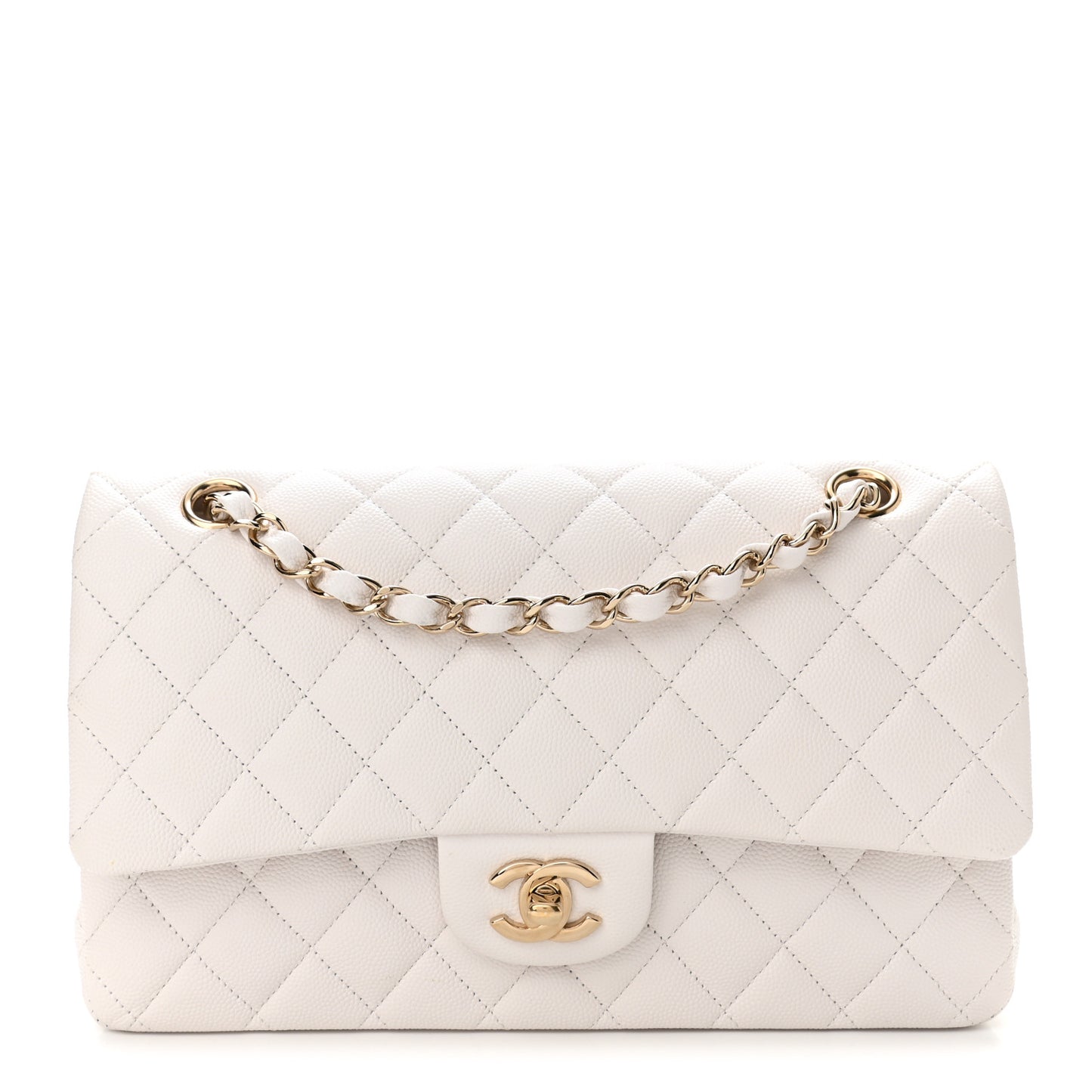 Caviar Quilted Medium Double Flap White
