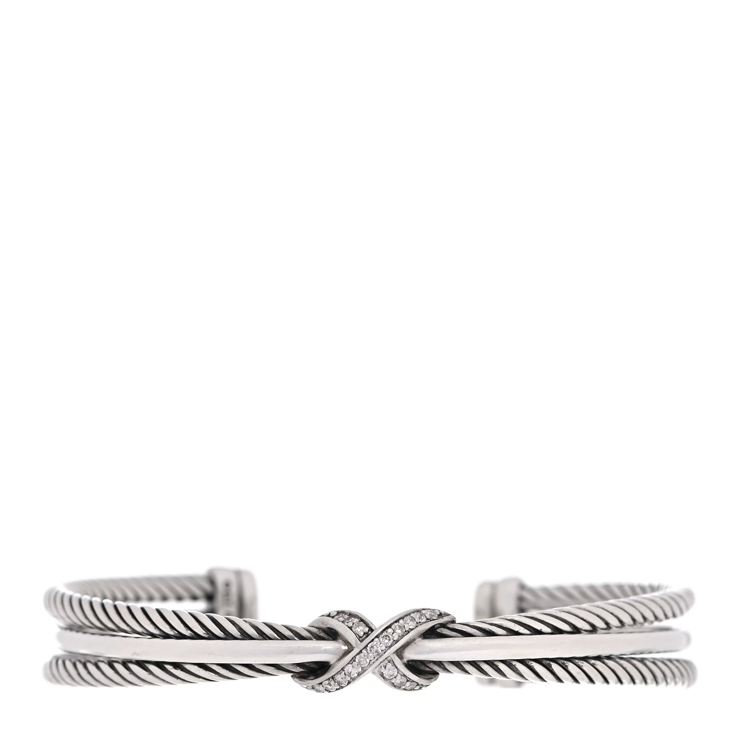 David Yurman Sterling Silver Diamond 7mm Crossover X Bracelet 1 of 4