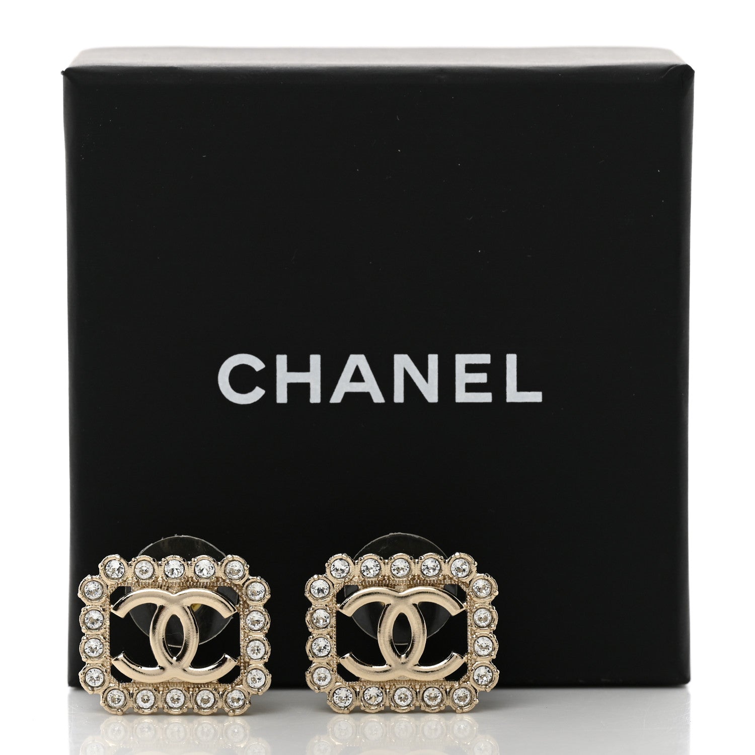 Chanel Crystal CC Square Earrings Gold 5 of 5