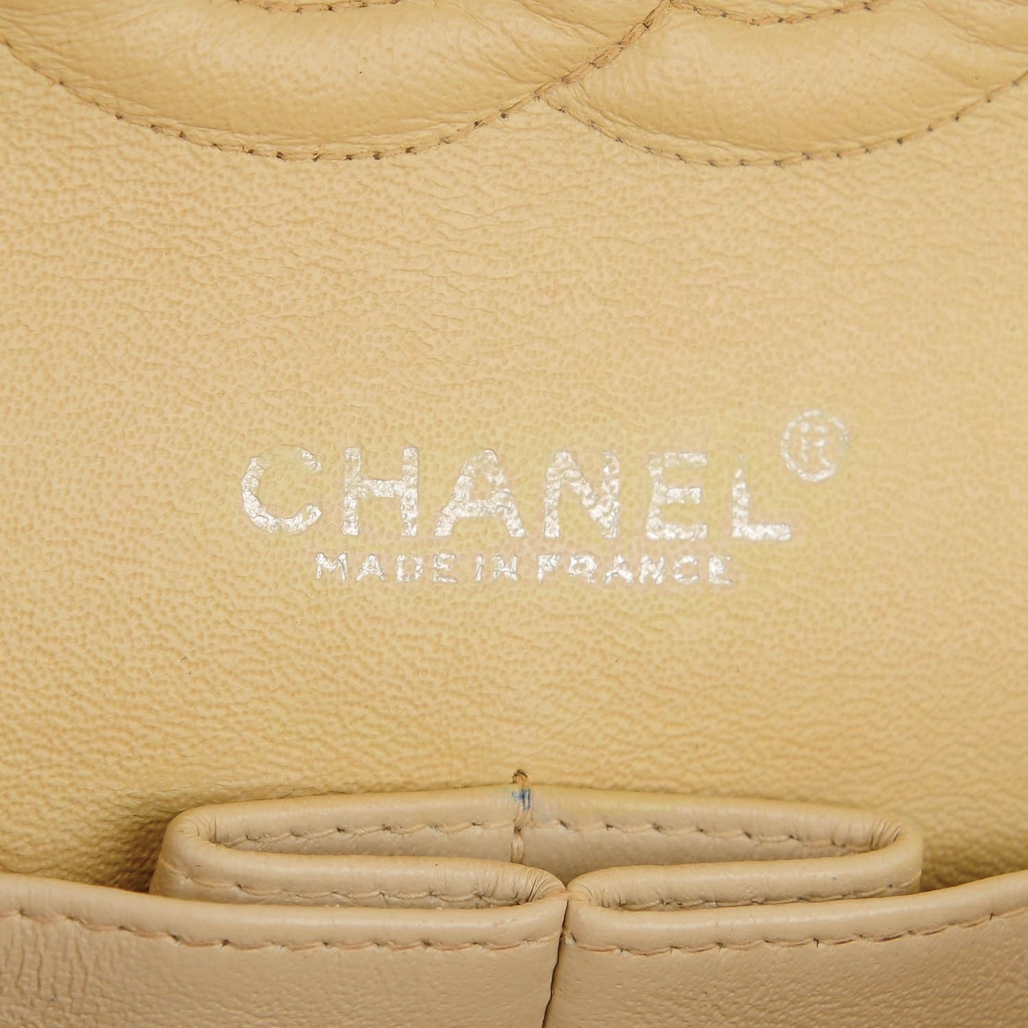 Lambskin Quilted Medium Double Flap Beige