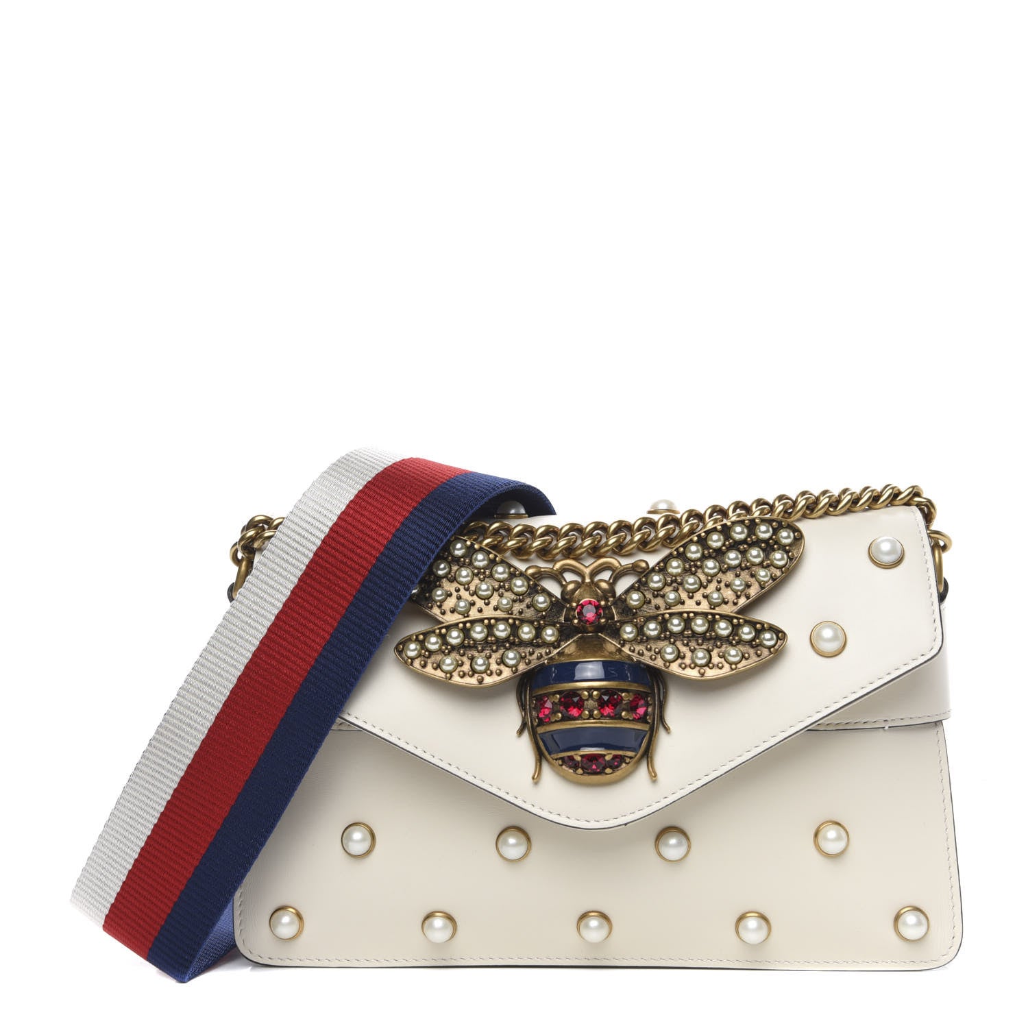 Gucci Nappa Pearl Studded Mini Queen Margaret Broadway Shoulder Bag Mystic White 1 of 12