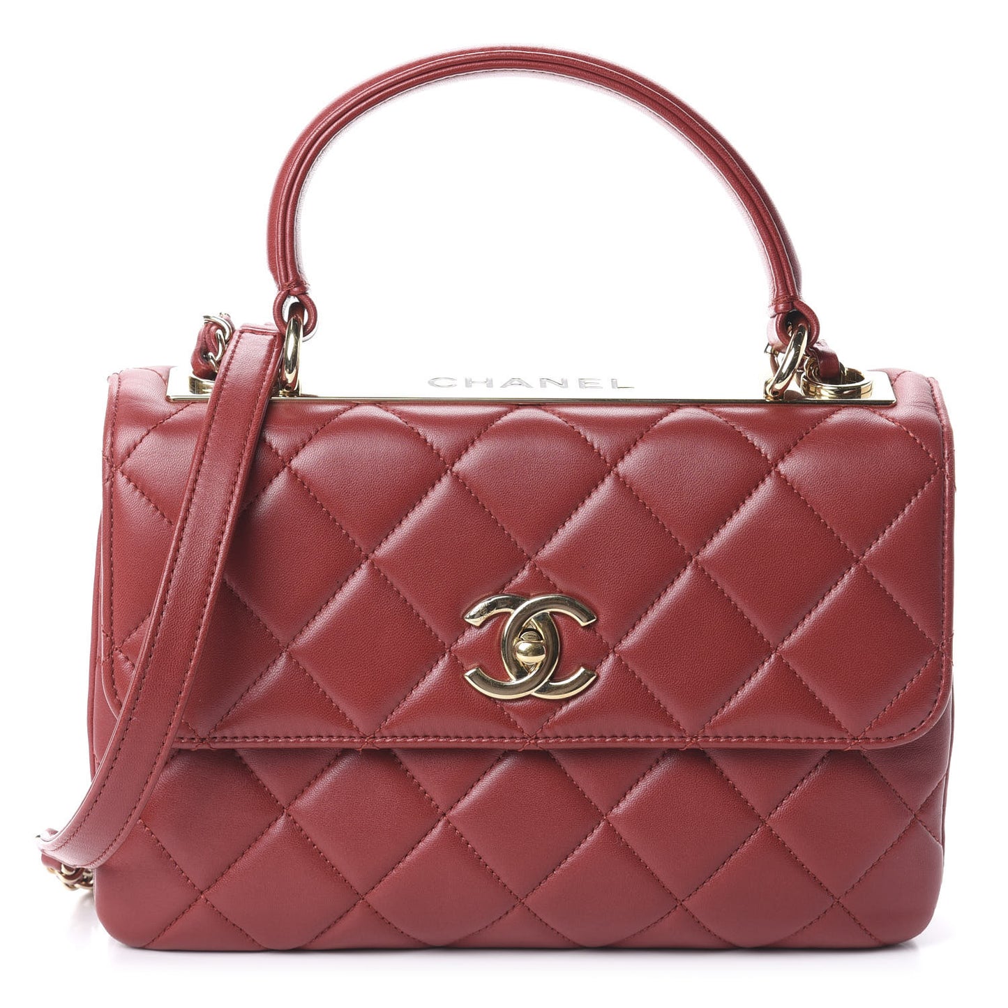 Lambskin Quilted Small Trendy CC Flap Dual Handle Bag Red