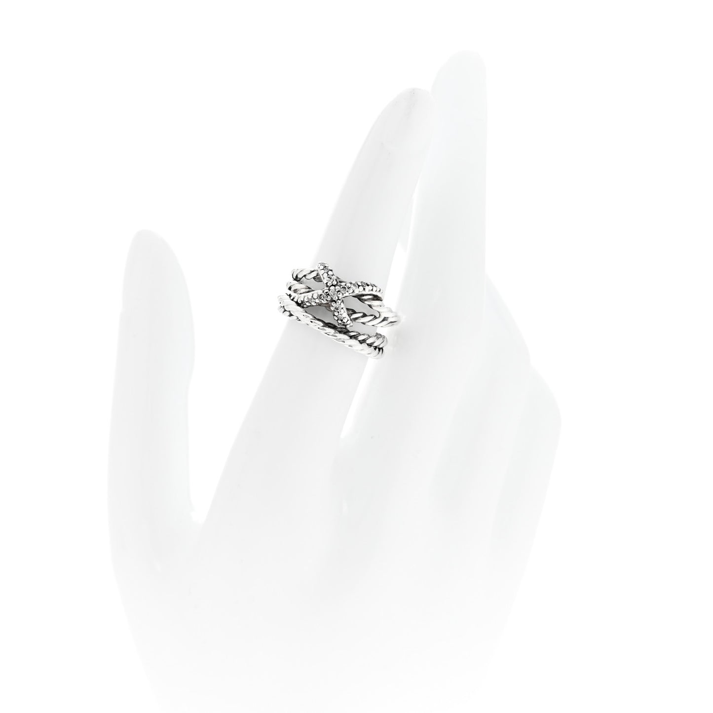 Sterling Silver Diamond 10mm X Crossover Ring 50 5.25