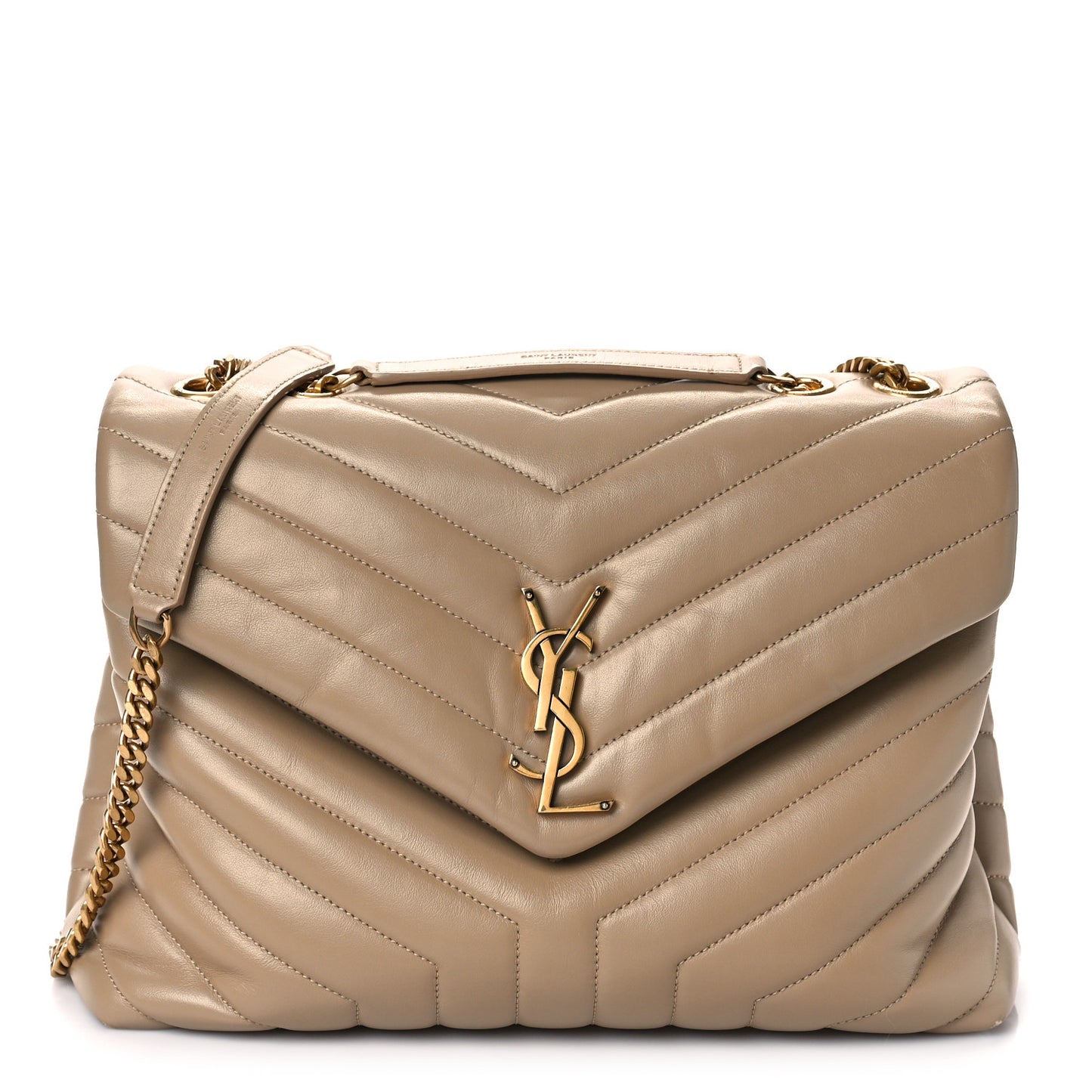 Calfskin Y Quilted Monogram Medium Loulou Chain Satchel Dark Latte