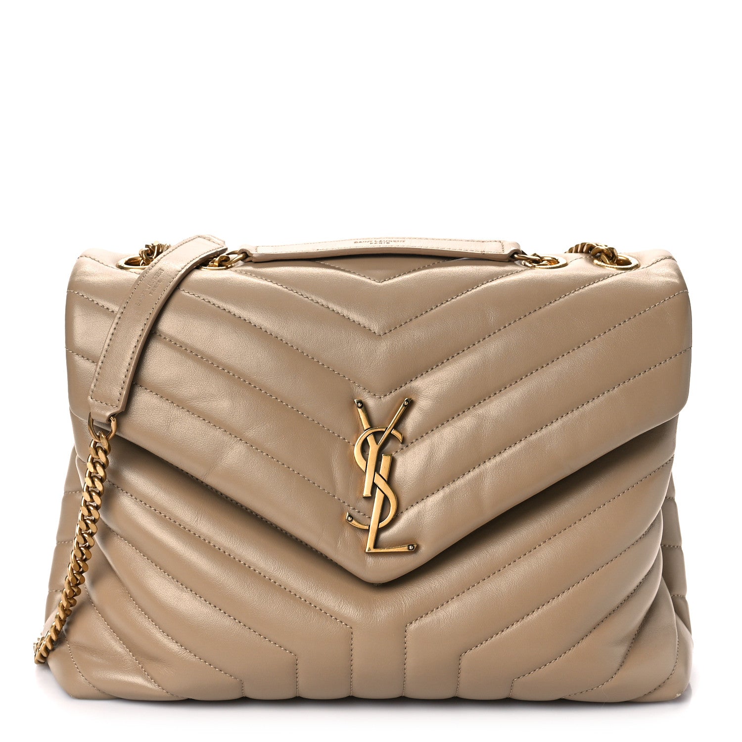 Saint Laurent Calfskin Y Quilted Monogram Medium Loulou Chain Satchel Dark Latte 1 of 10