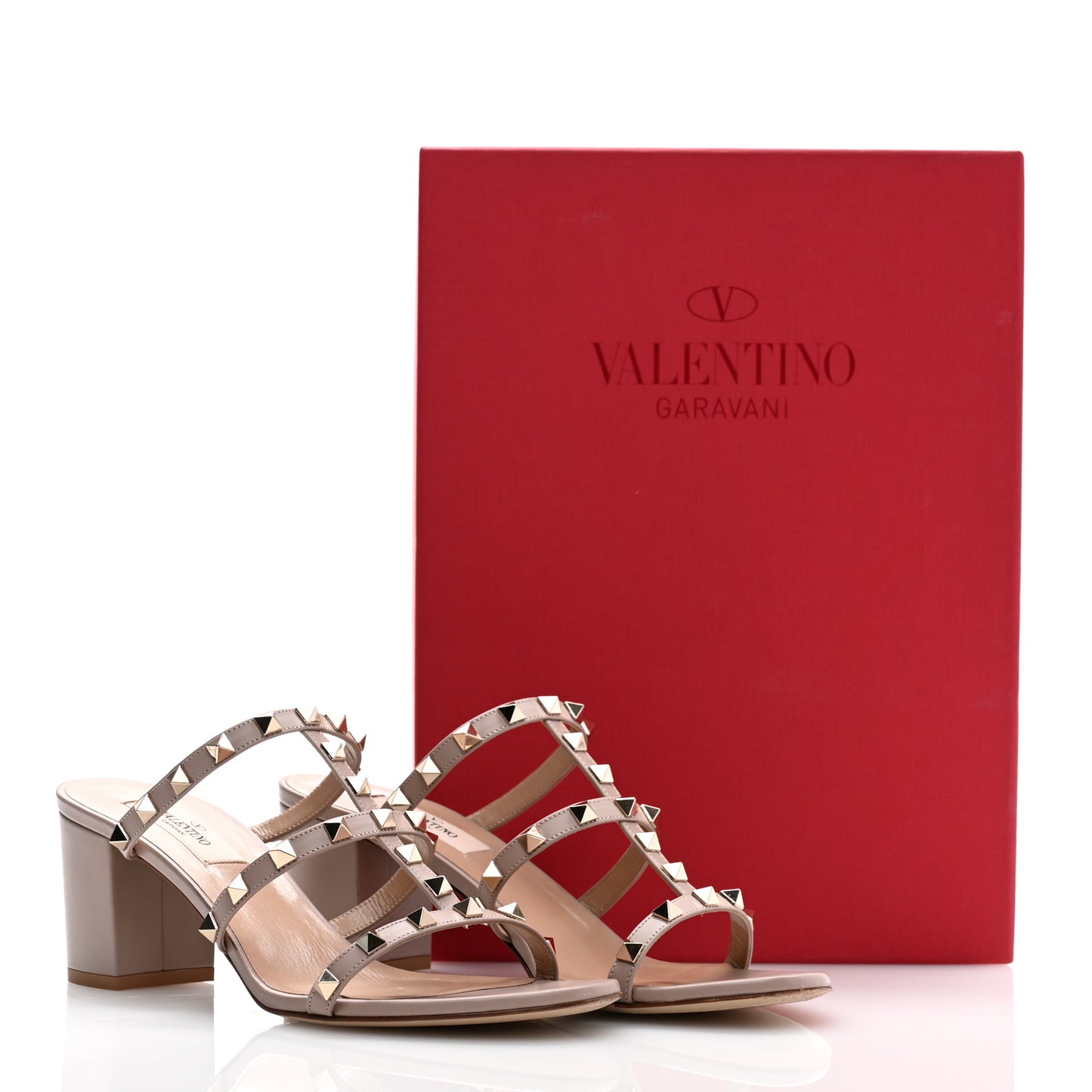 Calfskin Rockstud 60mm Caged Slide Sandals 39.5 Poudre