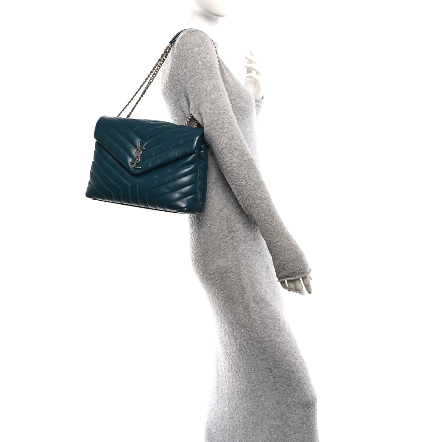 Calfskin Y Quilted Monogram Medium Loulou Chain Satchel Dark Turquoise